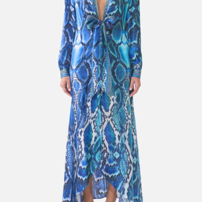 CAMILLA Tie Waist Long Sleeve Dress the Sapphire Serpent - Image 1