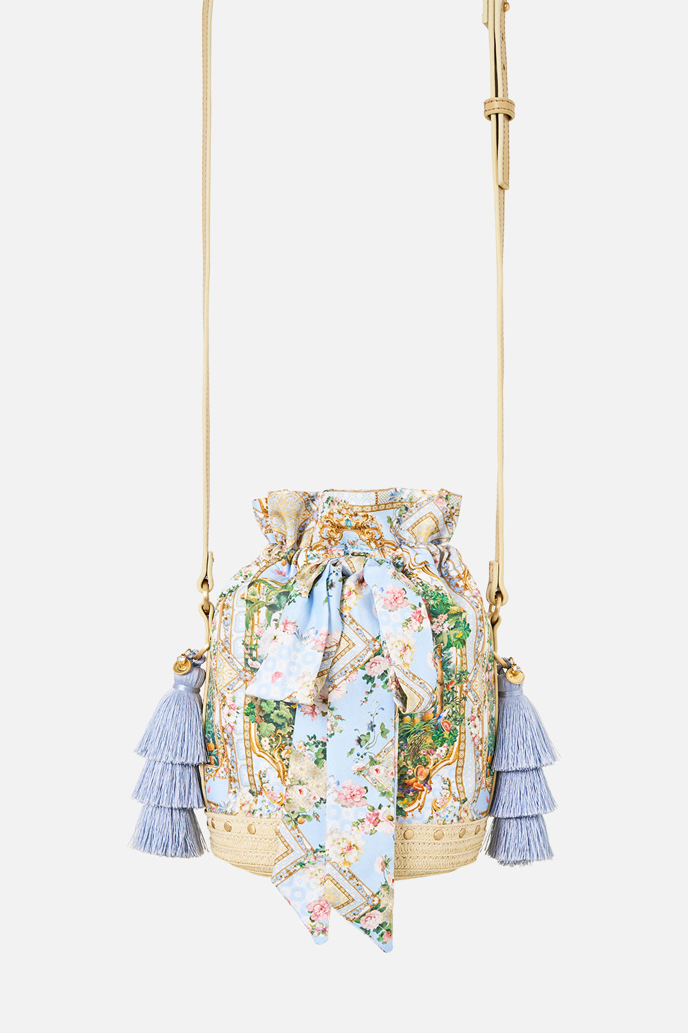 CAMILLA Tie Top Bucket Bag With Tassels Sisi Society - Image 1