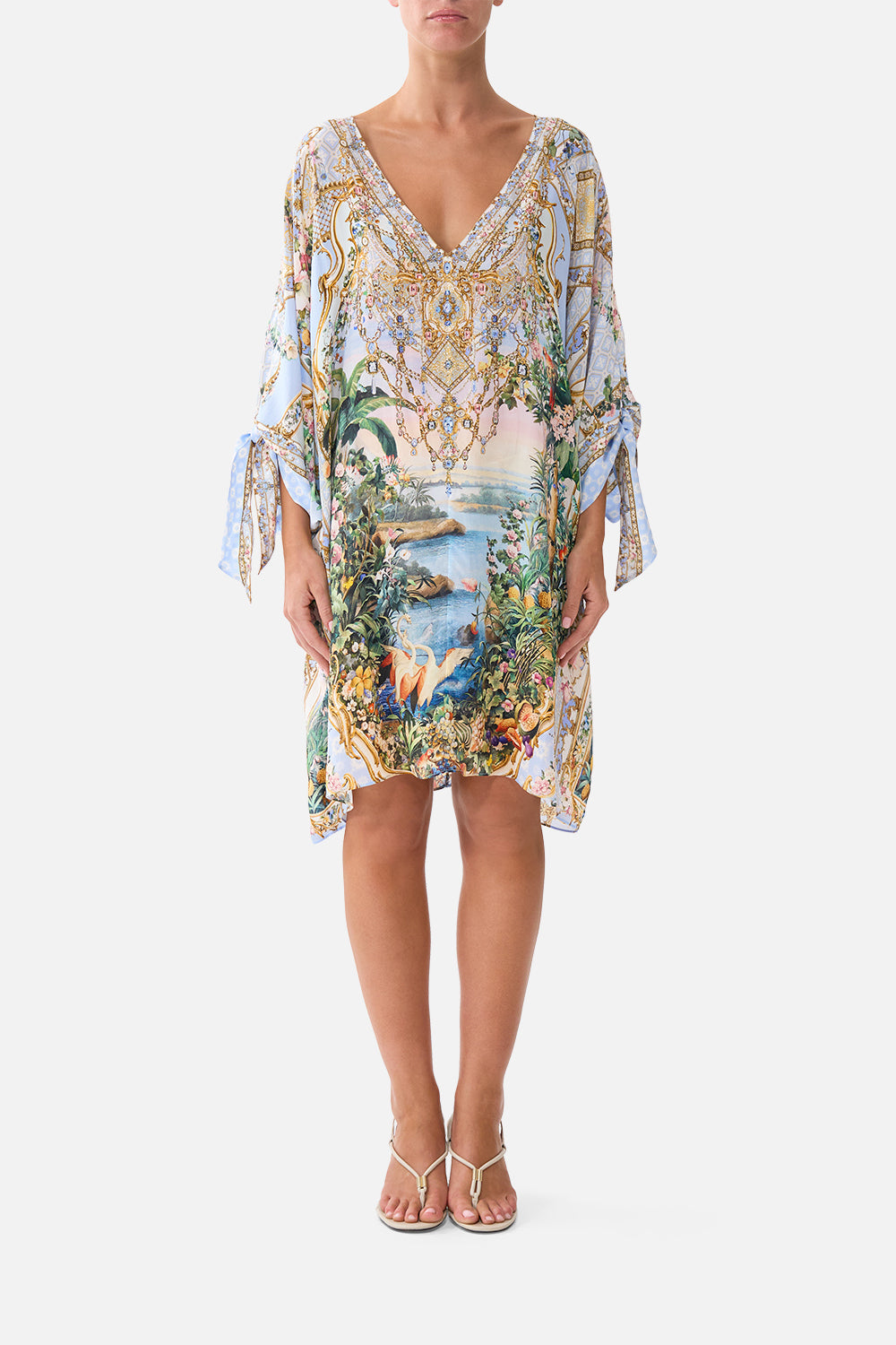 CAMILLA Tie Sleeve Short V Neck Kaftan Sisi Society - Image 1