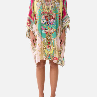 CAMILLA Tie Sleeve Short V Neck Kaftan Painted Prayers - Image 1