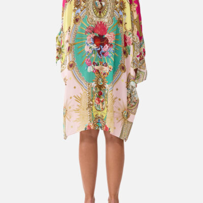 CAMILLA Tie Sleeve Short V Neck Kaftan Painted Prayers - Image 2