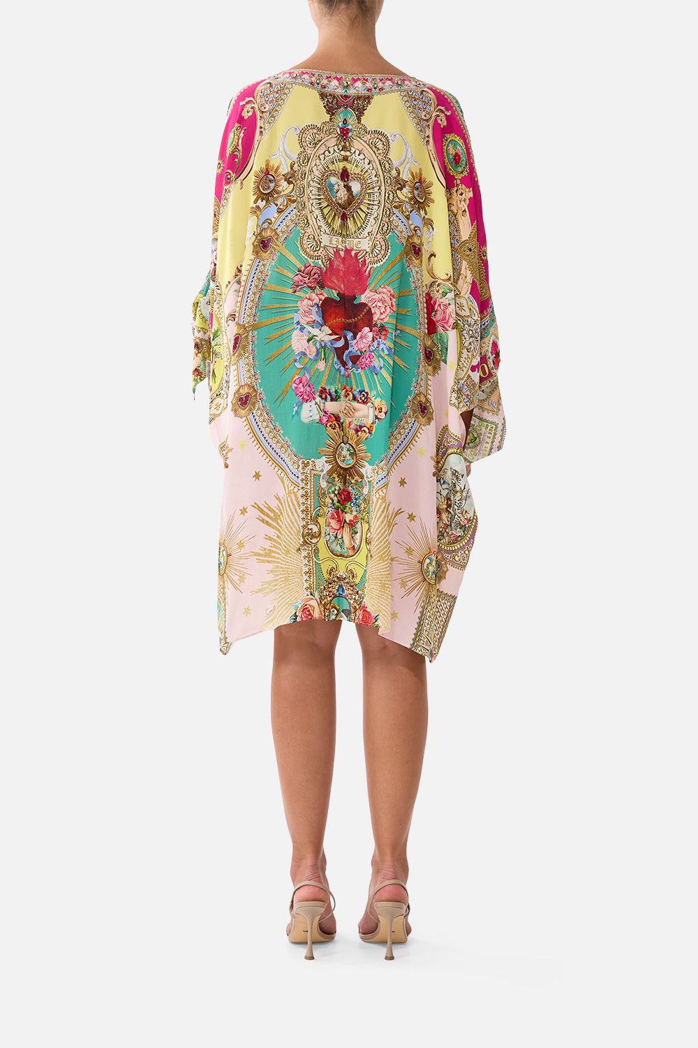 CAMILLA Tie Sleeve Short V Neck Kaftan Painted Prayers - Image 2
