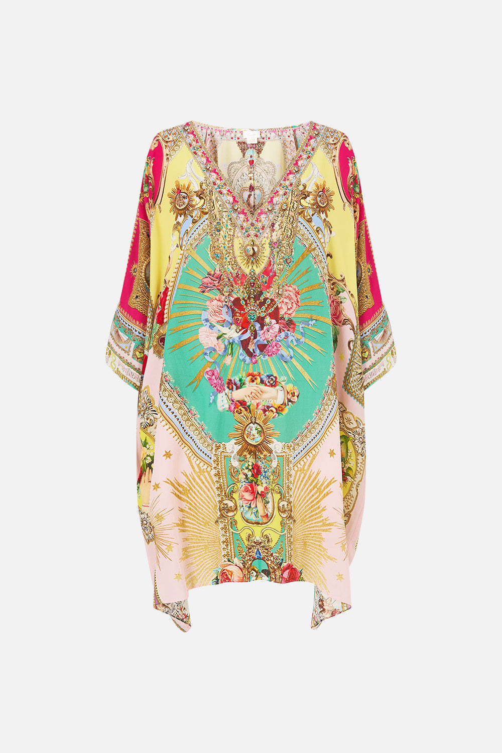 CAMILLA Tie Sleeve Short V Neck Kaftan Painted Prayers - Image 3