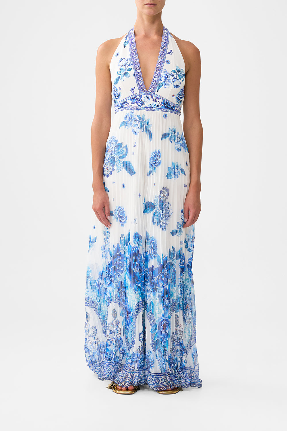 CAMILLA Tie Neck Halter Jumpsuit A Ceramic Garden - Image 1