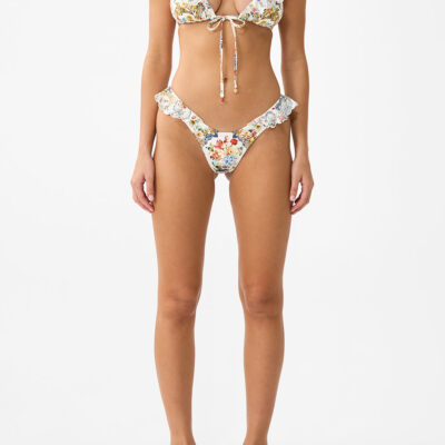 CAMILLA Tie Front Tri Bikini Top With Frill Neck the Pottery Parlour - Image 1