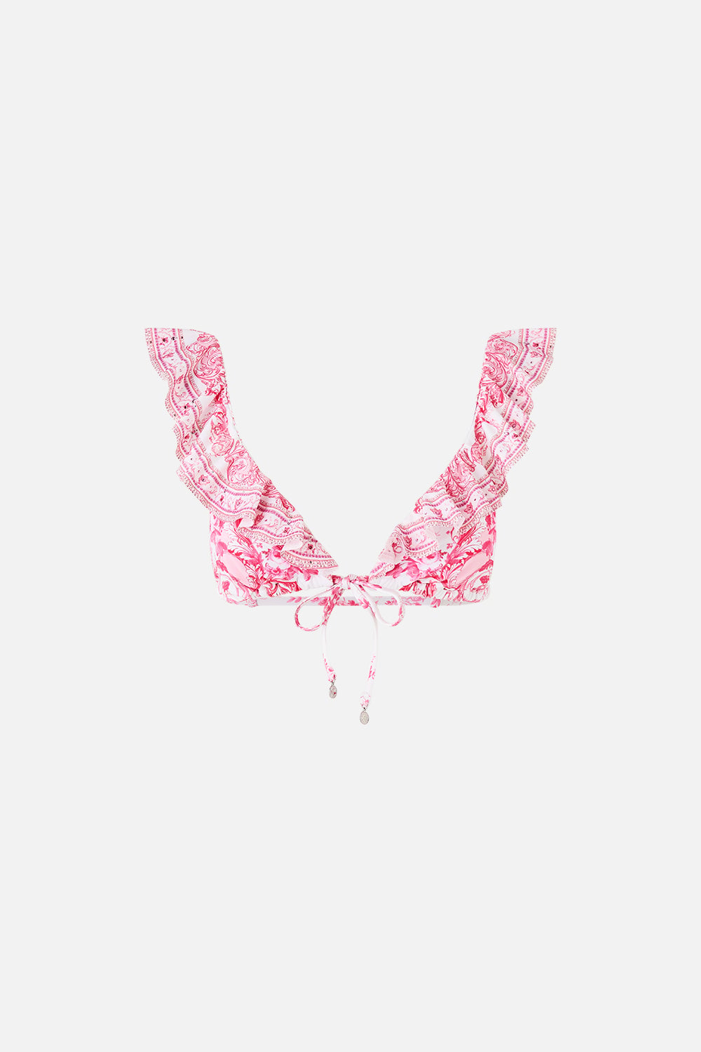 CAMILLA Tie Front Tri Bikini Top With Frill Neck Livin LA Vida Rosa - Image 3