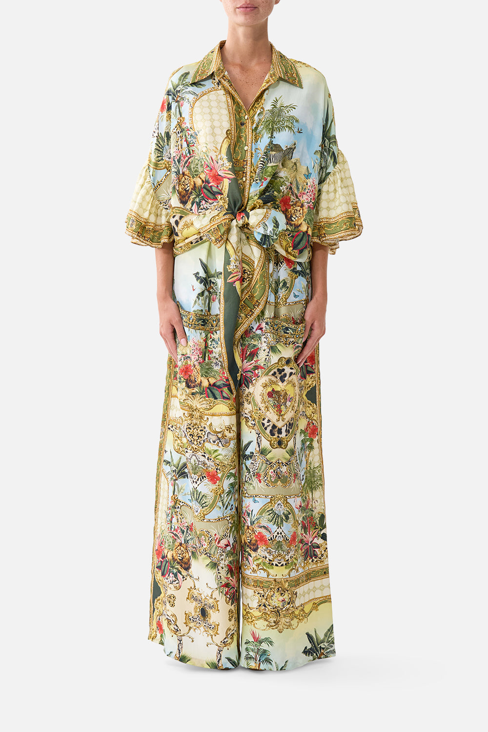CAMILLA Tie Front Shirt With Sleeve Frill Wanderlust Empire - Image 1