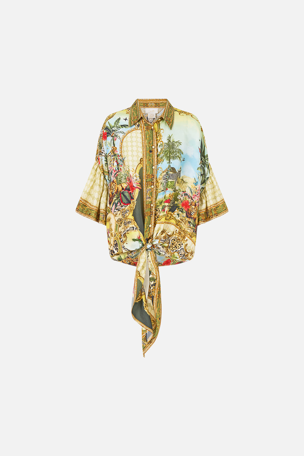 CAMILLA Tie Front Shirt With Sleeve Frill Wanderlust Empire - Image 3