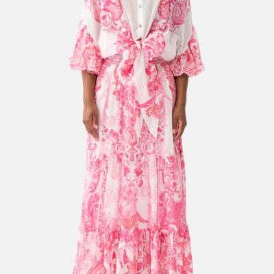 CAMILLA Tie Front Shirt With Sleeve Frill Livin LA Vida Rosa - Image 1
