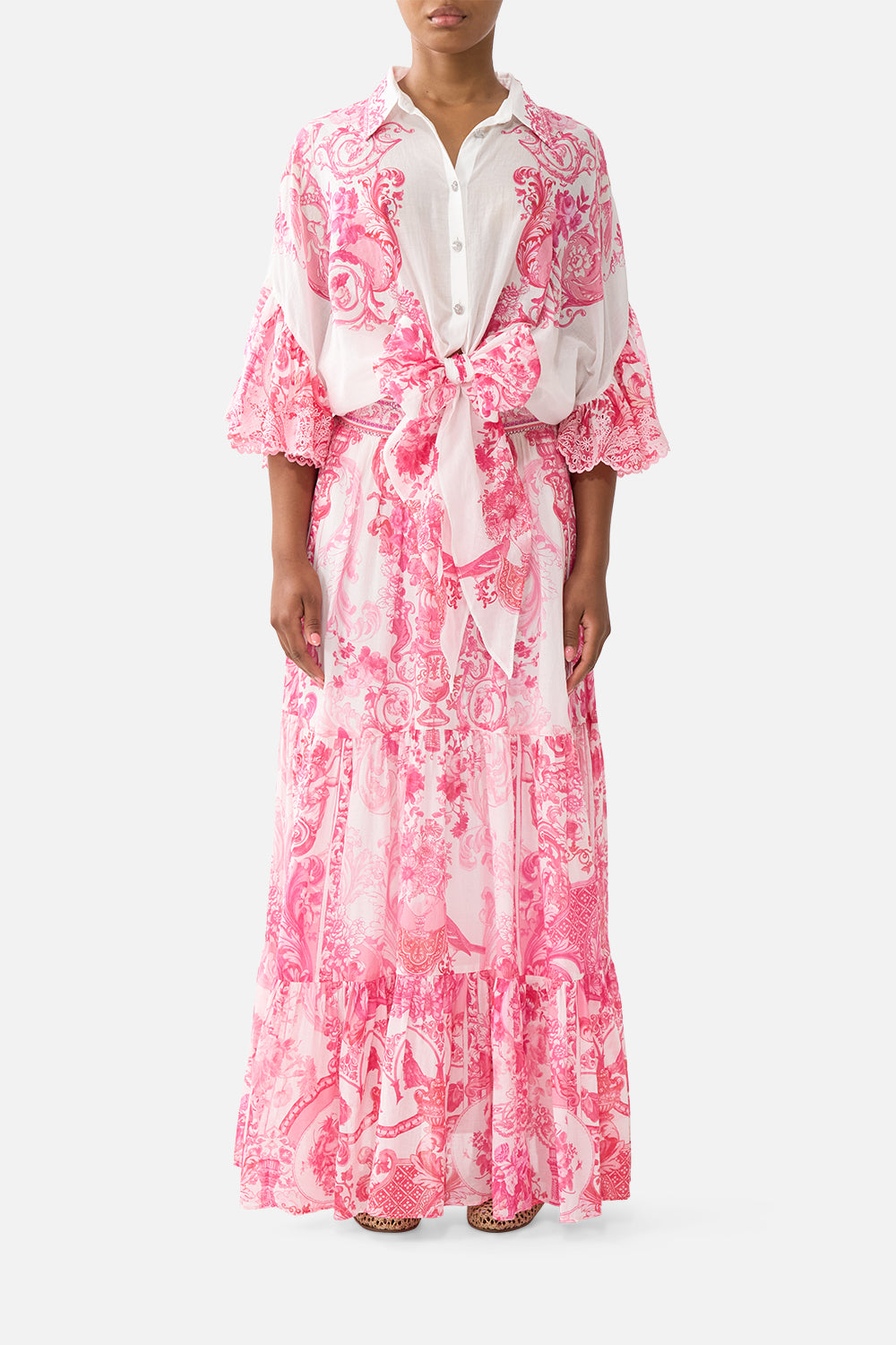 CAMILLA Tie Front Shirt With Sleeve Frill Livin LA Vida Rosa - Image 1