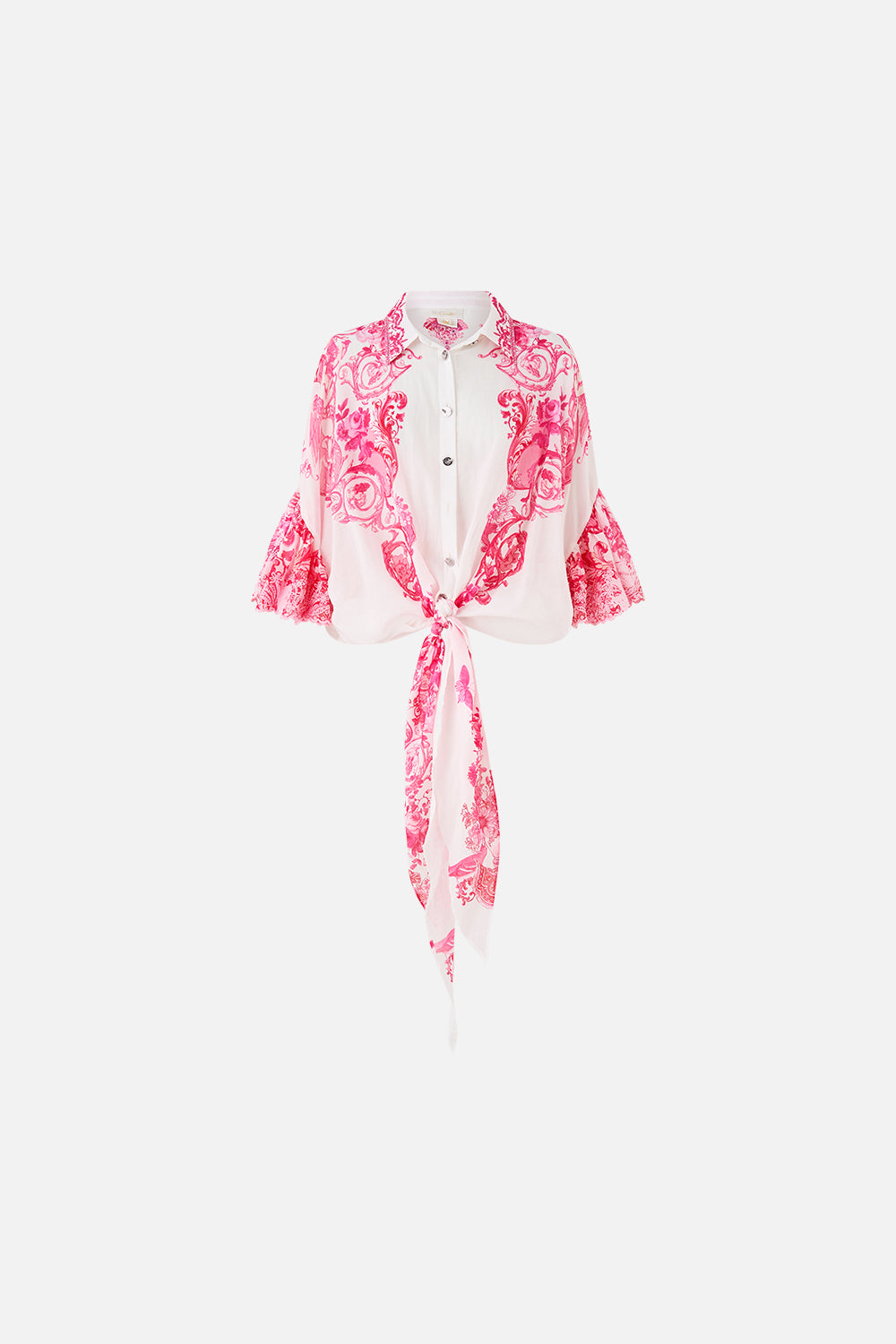 MNCAM131026140621301_3 CAMILLA Tie Front Shirt With Sleeve Frill Livin LA Vida Rosa - Image 3