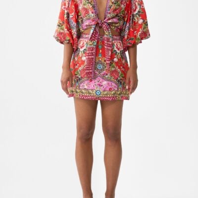 CAMILLA Tie Front Puff Sleeve Top Heirloom Empire - Image 1