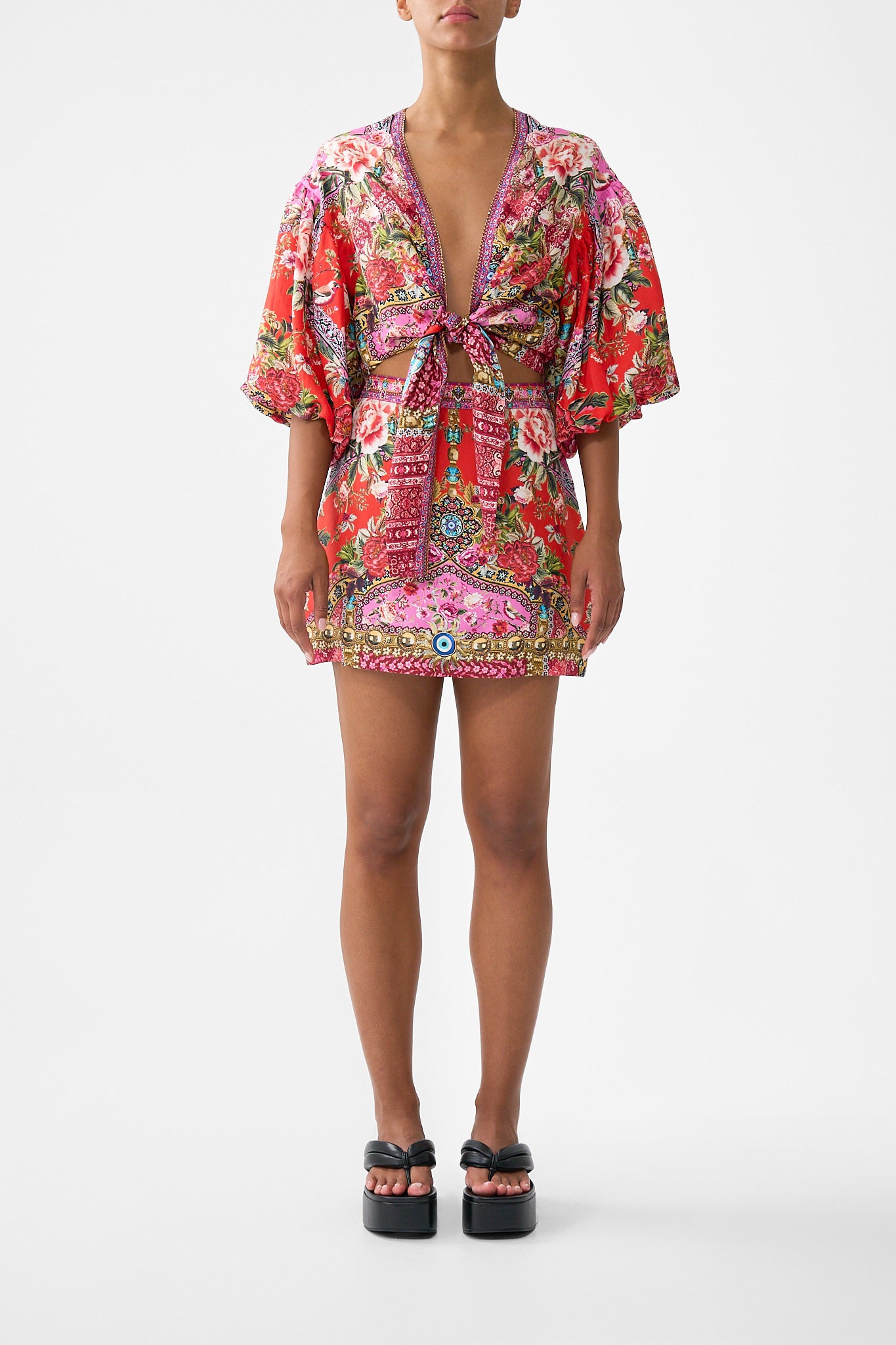 CAMILLA Tie Front Puff Sleeve Top Heirloom Empire - Image 1