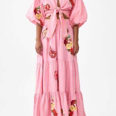 CAMILLA Tie Front Puff Sleeve Top Collage Kingdom - Image 1