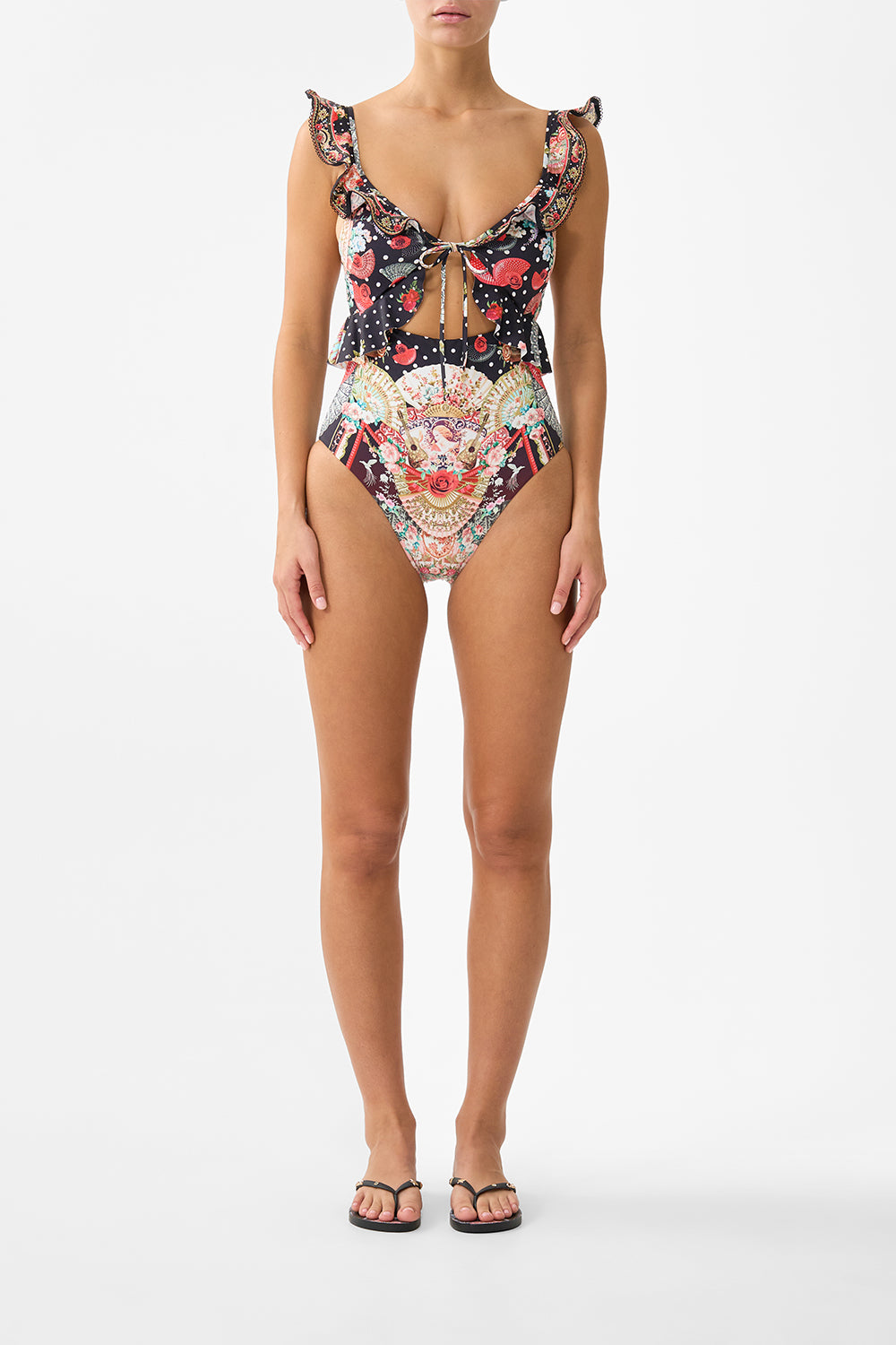 CAMILLA Tie Front One Piece With Frill Neck and Waist Daughters OF Duende - Image 1