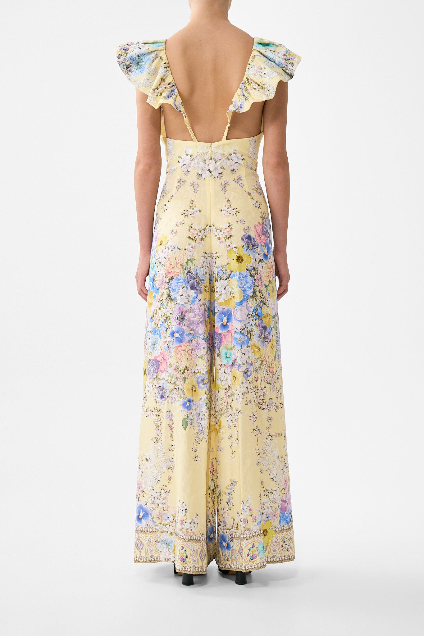 MNCAM131026140621308_2 CAMILLA Tie Front Frill Sleeve Jumpsuit Darling Buds - Image 2