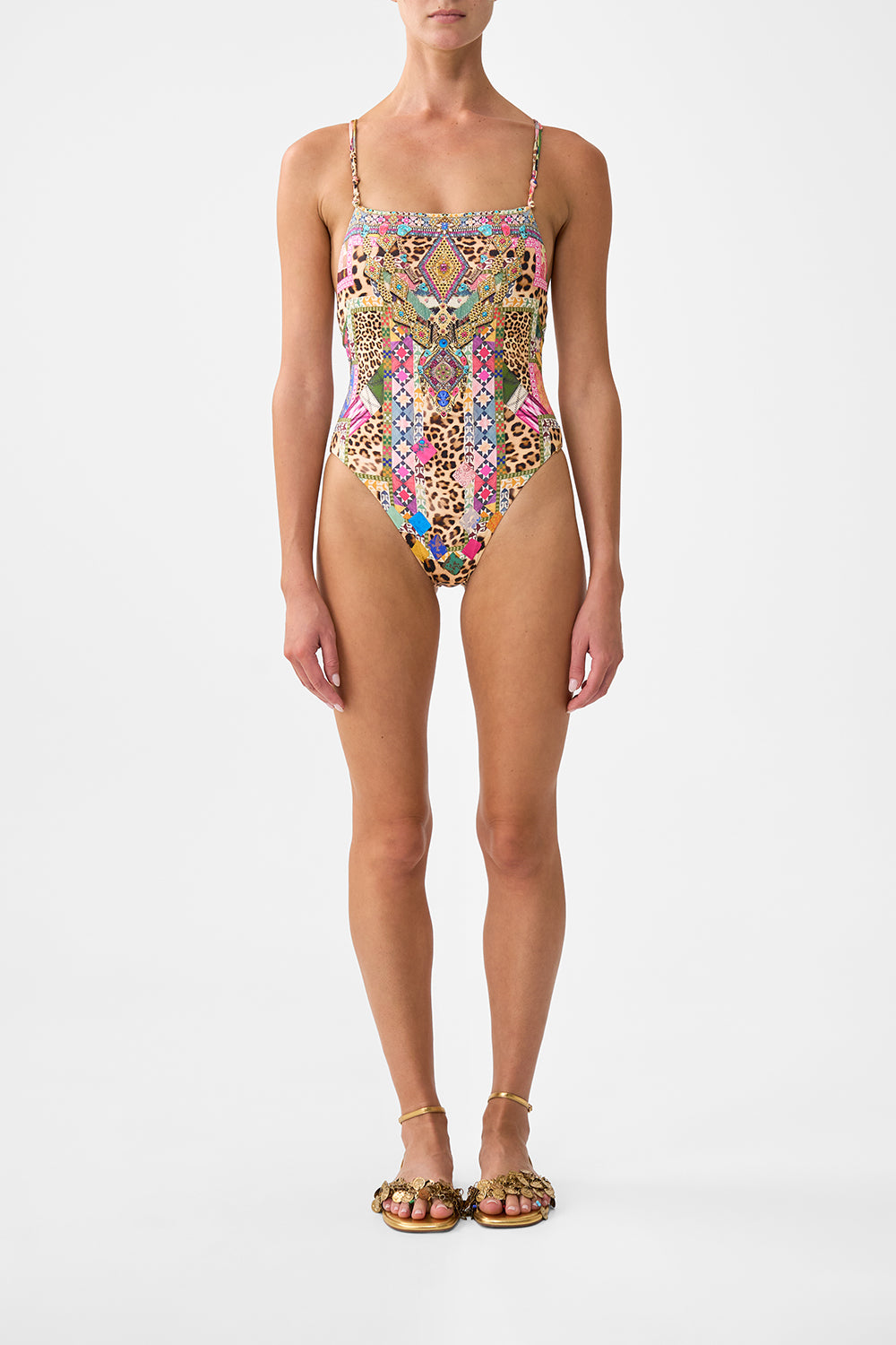 CAMILLA Straight Neck Double Strap Button One Piece Embroidered Ever After - Image 1
