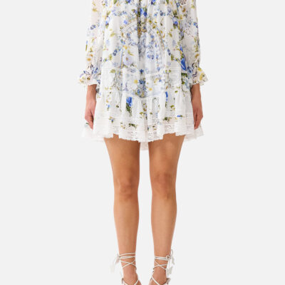 CAMILLA Square Neck Short Dress With Pintucks Dandelion Skies - Image 1