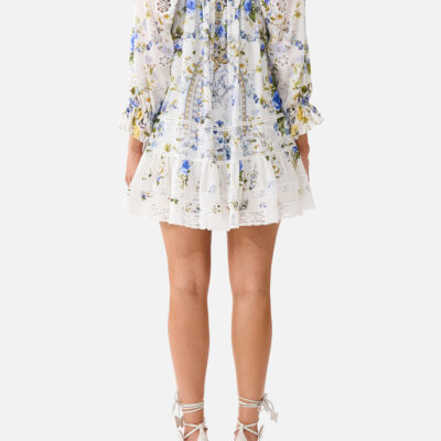 CAMILLA Square Neck Short Dress With Pintucks Dandelion Skies - Image 2
