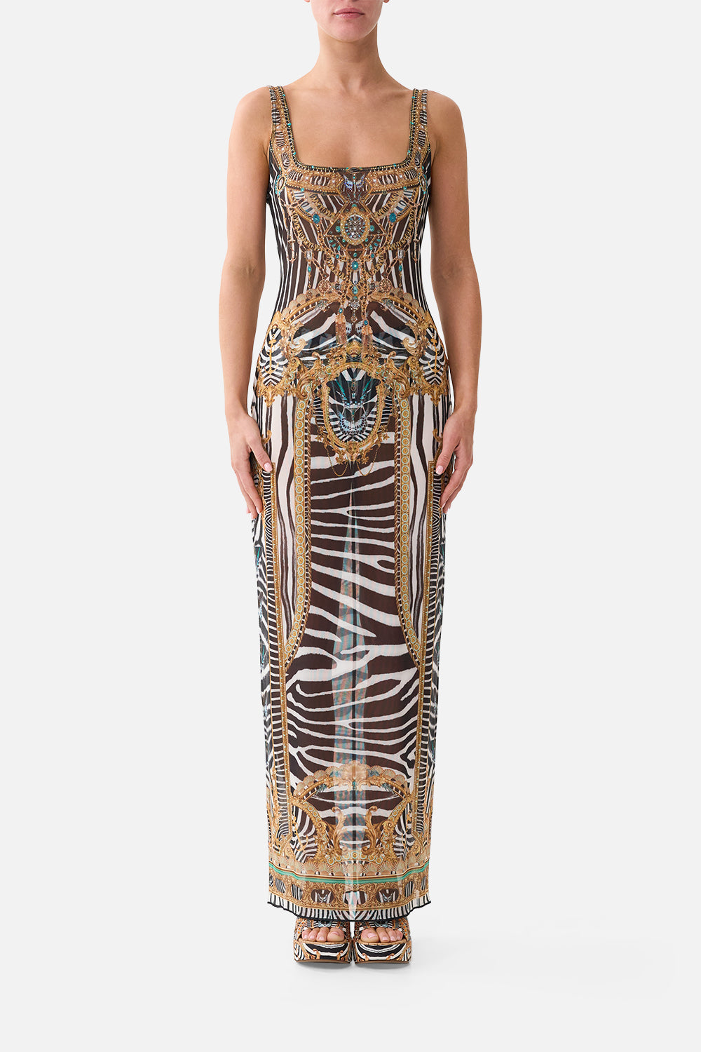 CAMILLA Square Neck Beach Maxi Dress W Low Back Zig Zag Zoo - Image 1