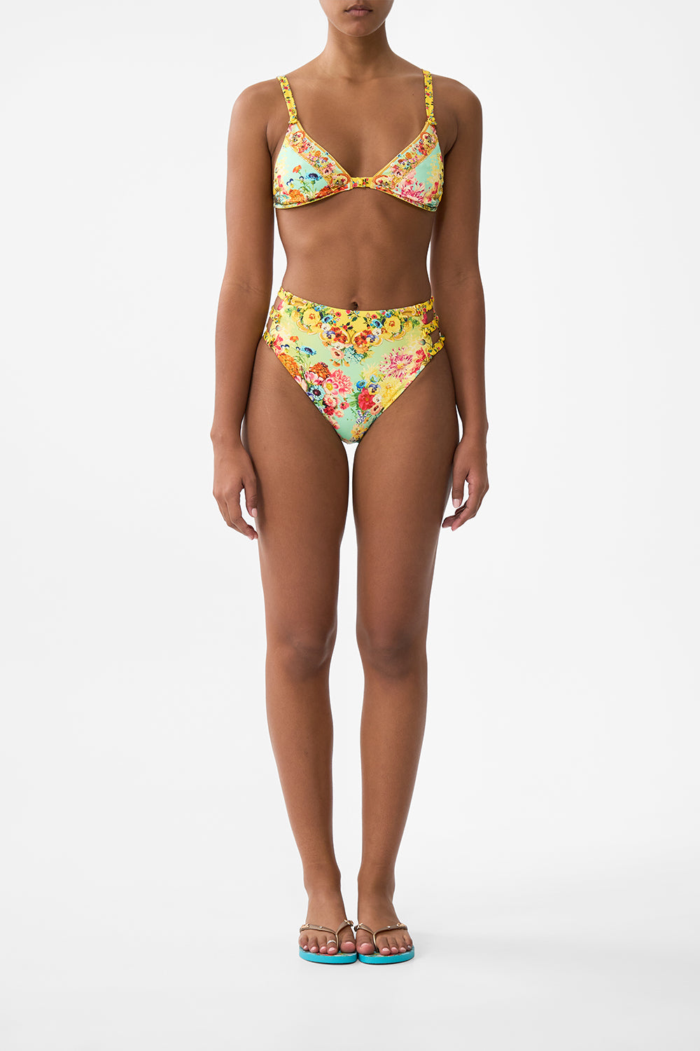 CAMILLA Soft Underwire Bikini Top With Button Straps Aromatic Tiger Flower - Image 1