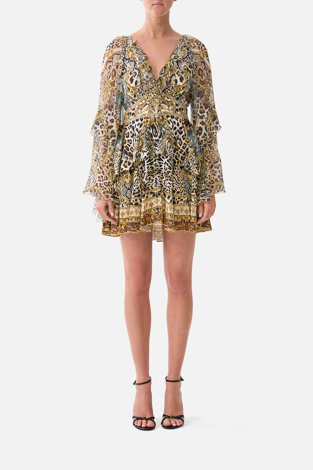 CAMILLA Short Waistband Dress With Ruffle Sleeve Leopard Libertine - Image 1