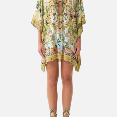 CAMILLA Short V Neck Kaftan W Ring Front Trim Wanderlust Empire - Image 1