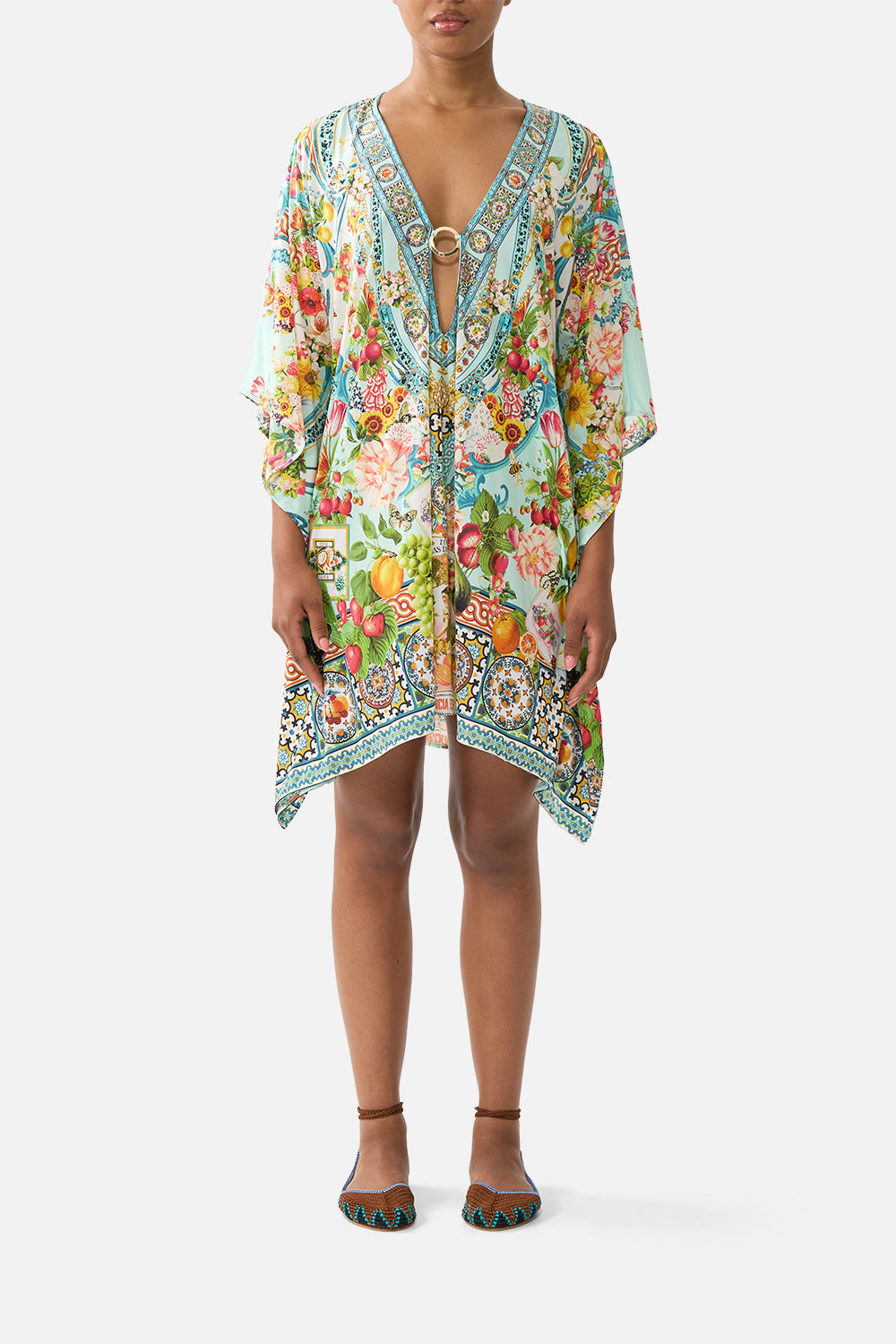 CAMILLA Short V Neck Kaftan W Ring Front Trim Magic OF the Mercado - Image 1