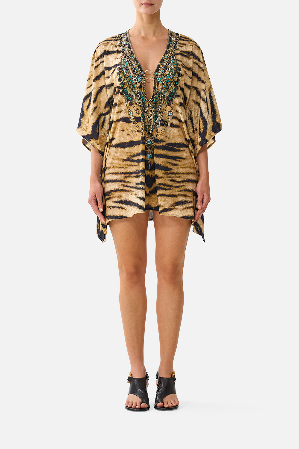 CAMILLA Short V Neck Kaftan W Ring Front Trim A Wink TO the Wild - Image 1