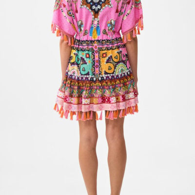 CAMILLA Short V Neck Embroidered Dress Patchwork Panorama - Image 2