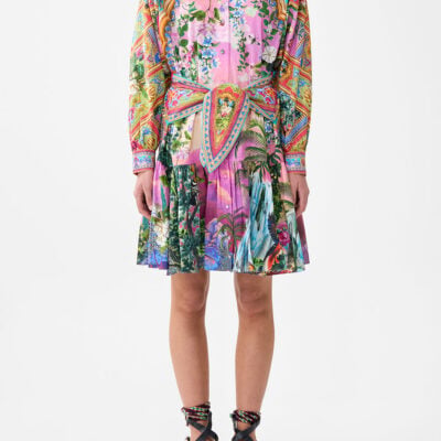 CAMILLA Short Tiered Shirtdress With Wide Waist Tie Turkish Delight - Image 1