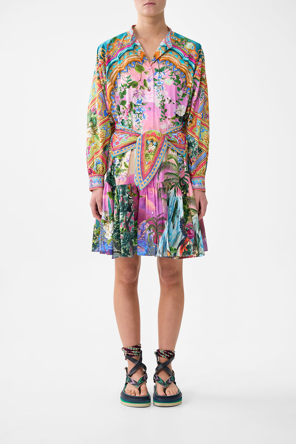 CAMILLA Short Tiered Shirtdress With Wide Waist Tie Turkish Delight - Image 1