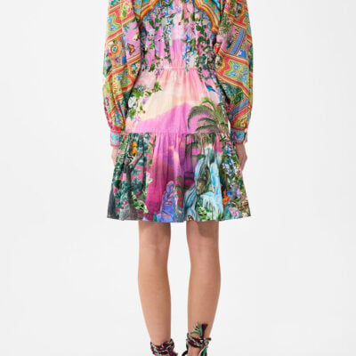 CAMILLA Short Tiered Shirtdress With Wide Waist Tie Turkish Delight - Image 2