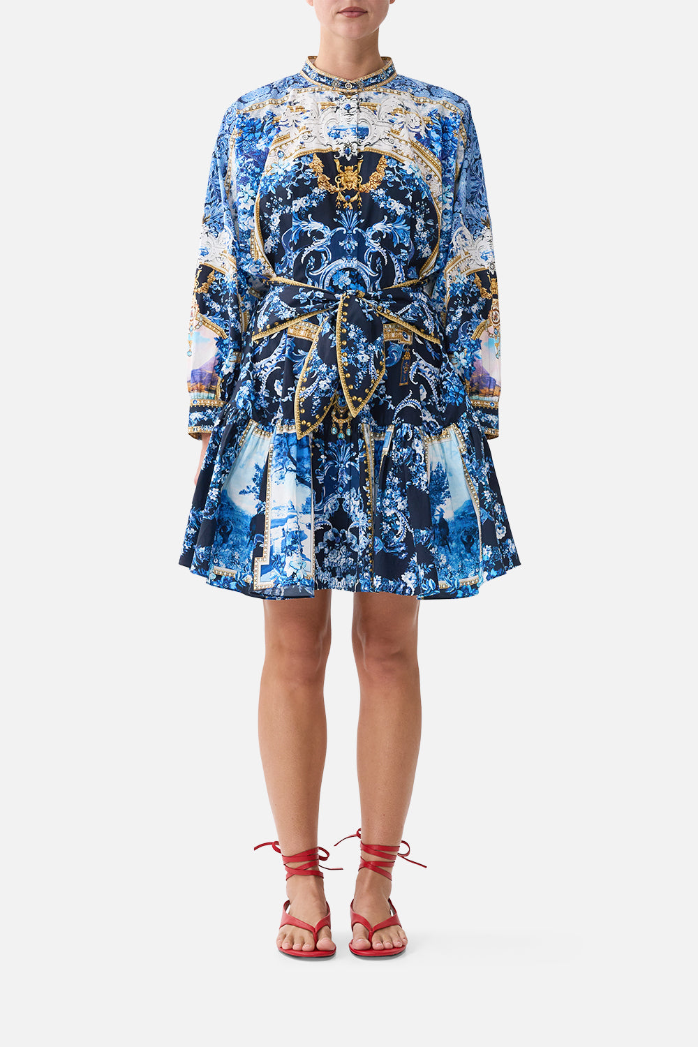 CAMILLA Short Tiered Shirtdress With Wide Waist Tie Sweet Sacré Bleu - Image 1