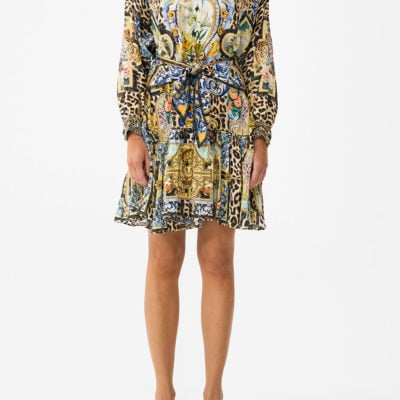 CAMILLA Short Tiered Shirtdress With Wide Waist Tie Sevillian Style - Image 1