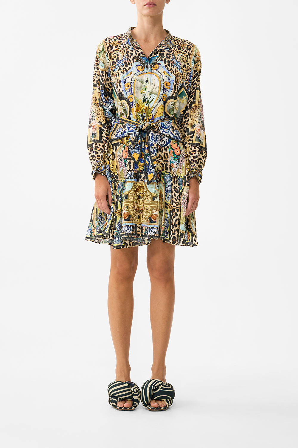 CAMILLA Short Tiered Shirtdress With Wide Waist Tie Sevillian Style - Image 1