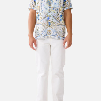 CAMILLA Short Sleeve Camp Collared Shirt Dandelion Skies - Image 1