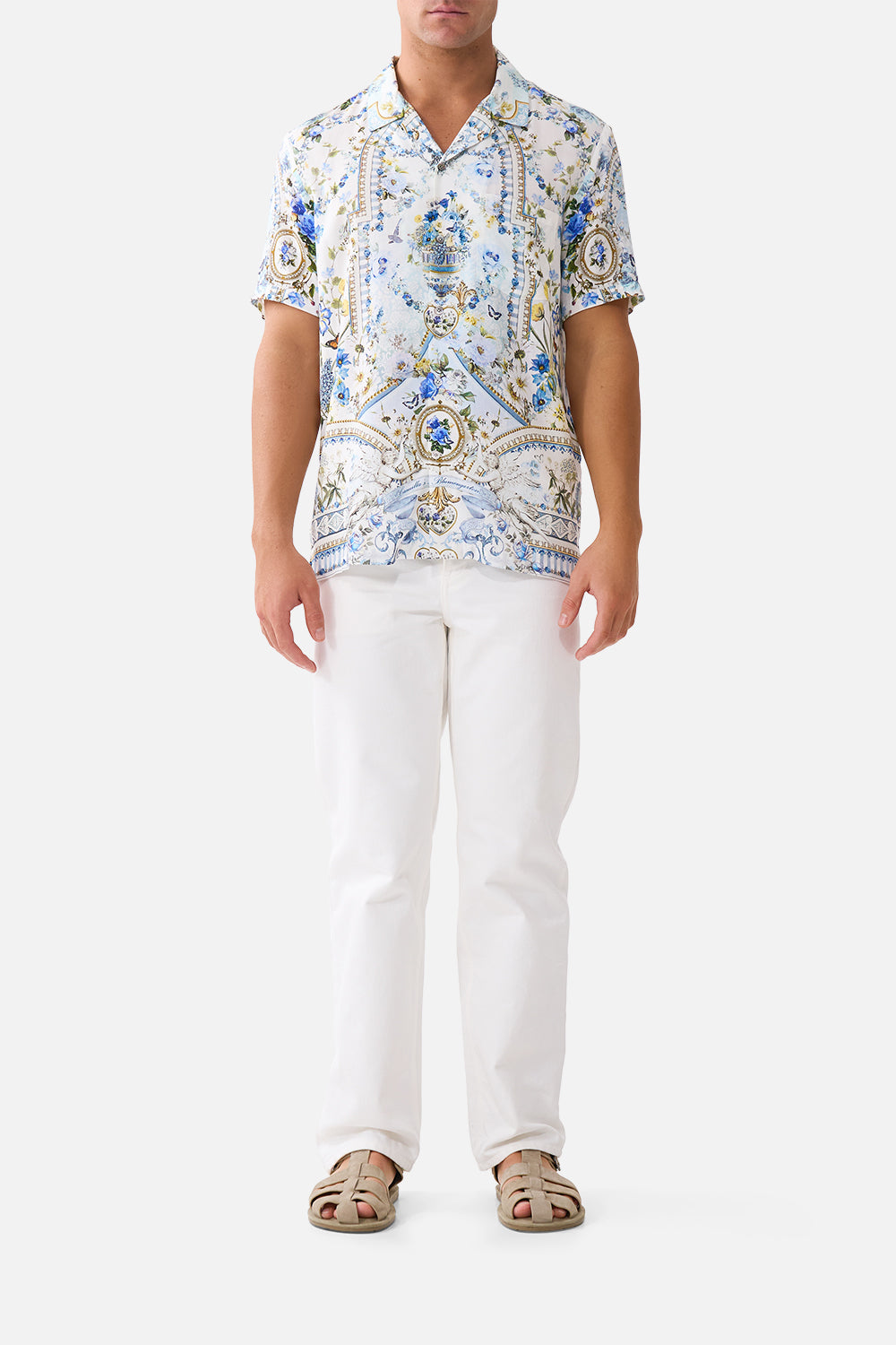 CAMILLA Short Sleeve Camp Collared Shirt Dandelion Skies - Image 1