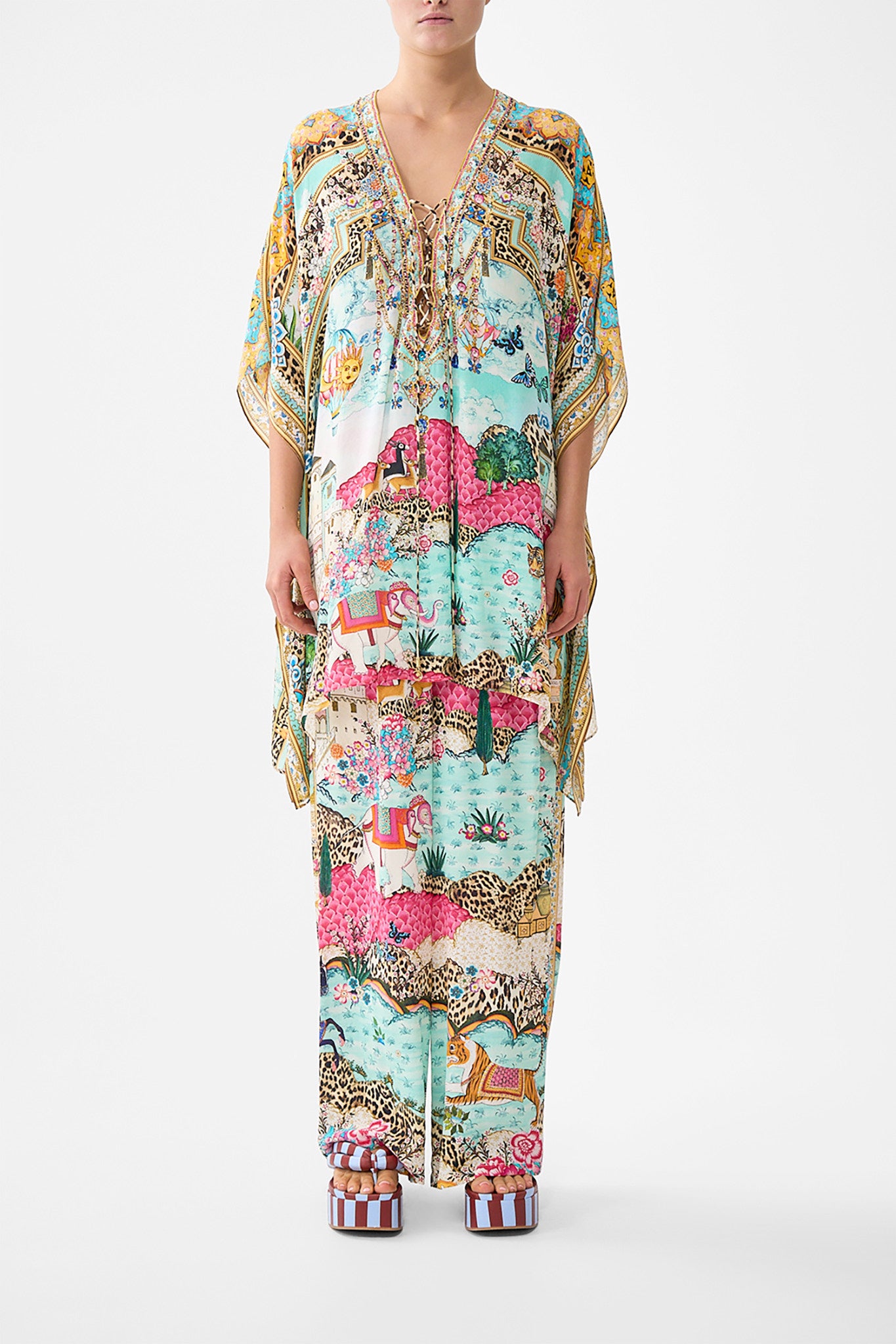 CAMILLA Short Lace UP Kaftan Miniature Moments - Image 1