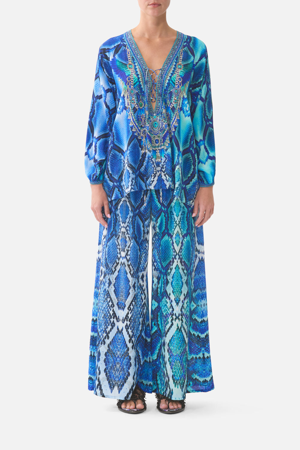 CAMILLA Shirred Waist Pant the Sapphire Serpent - Image 1