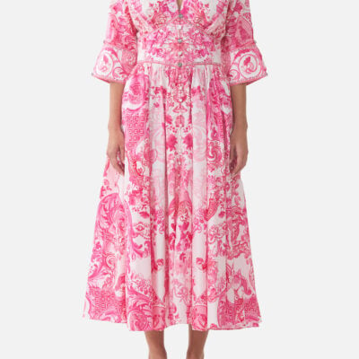 CAMILLA Shaped Waistband Midi Dress Livin LA Vida Rosa - Image 1