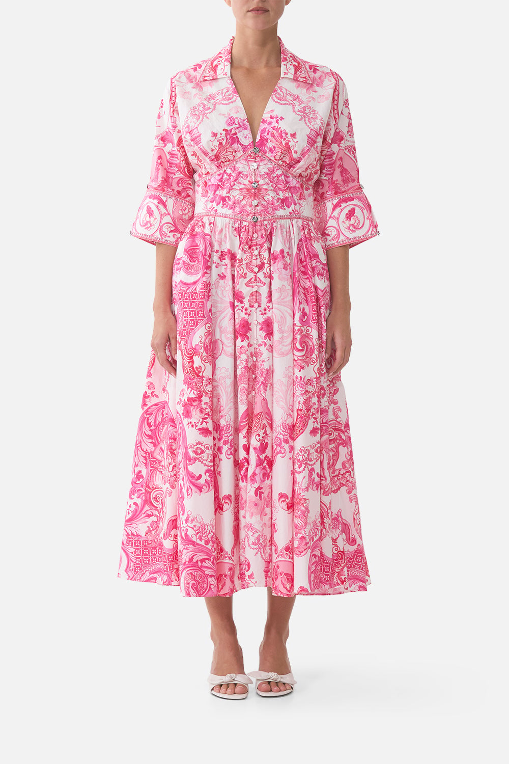 CAMILLA Shaped Waistband Midi Dress Livin LA Vida Rosa - Image 1