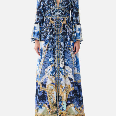 CAMILLA Shaped Waistband Dress With Ruffle Sleeve Sweet Sacré Bleu - Image 1