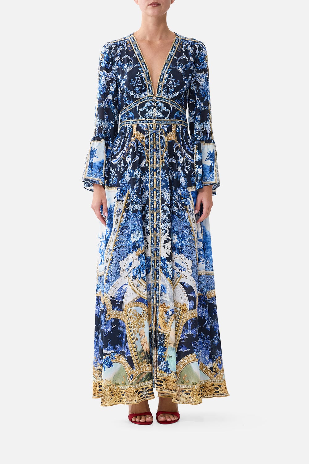 CAMILLA Shaped Waistband Dress With Ruffle Sleeve Sweet Sacré Bleu - Image 1