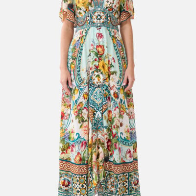 CAMILLA Shaped Waistband Dress With Flutter Sleeves Magic OF the Mercado - Image 1