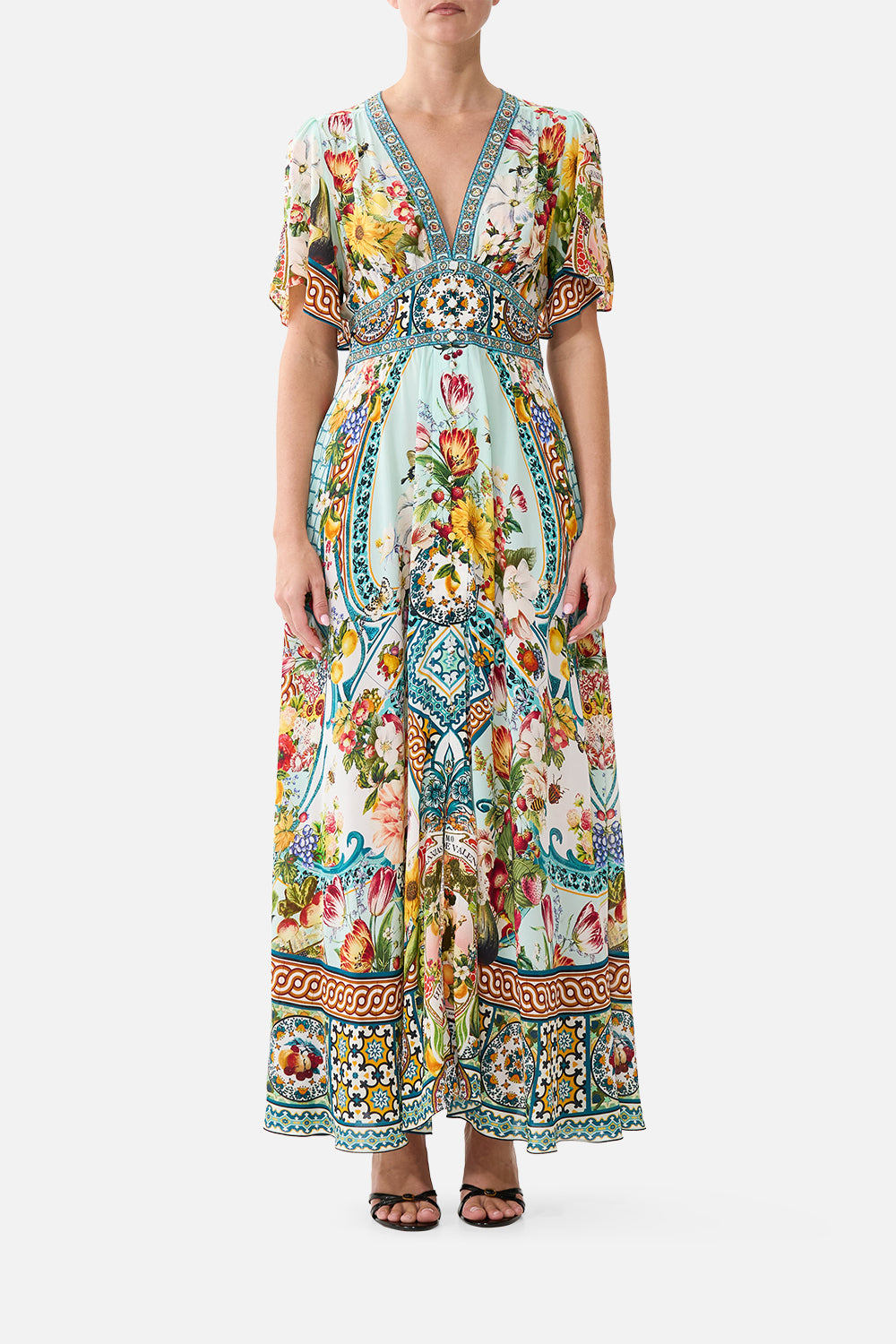 CAMILLA Shaped Waistband Dress With Flutter Sleeves Magic OF the Mercado - Image 1