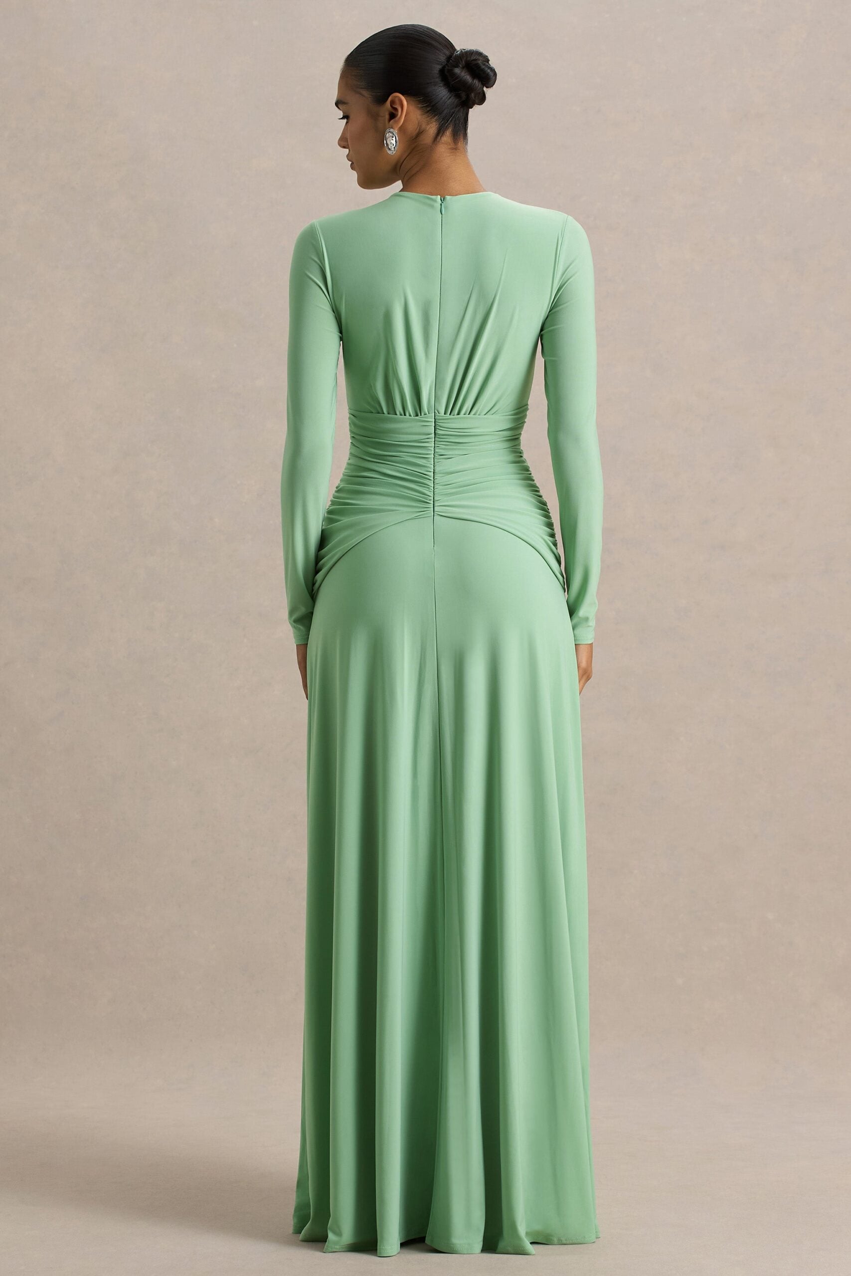 MNCLL131026150712027_2 Club L London With Me | Green High-Neck Maxi Dress With Ruched Detailing - Image 2