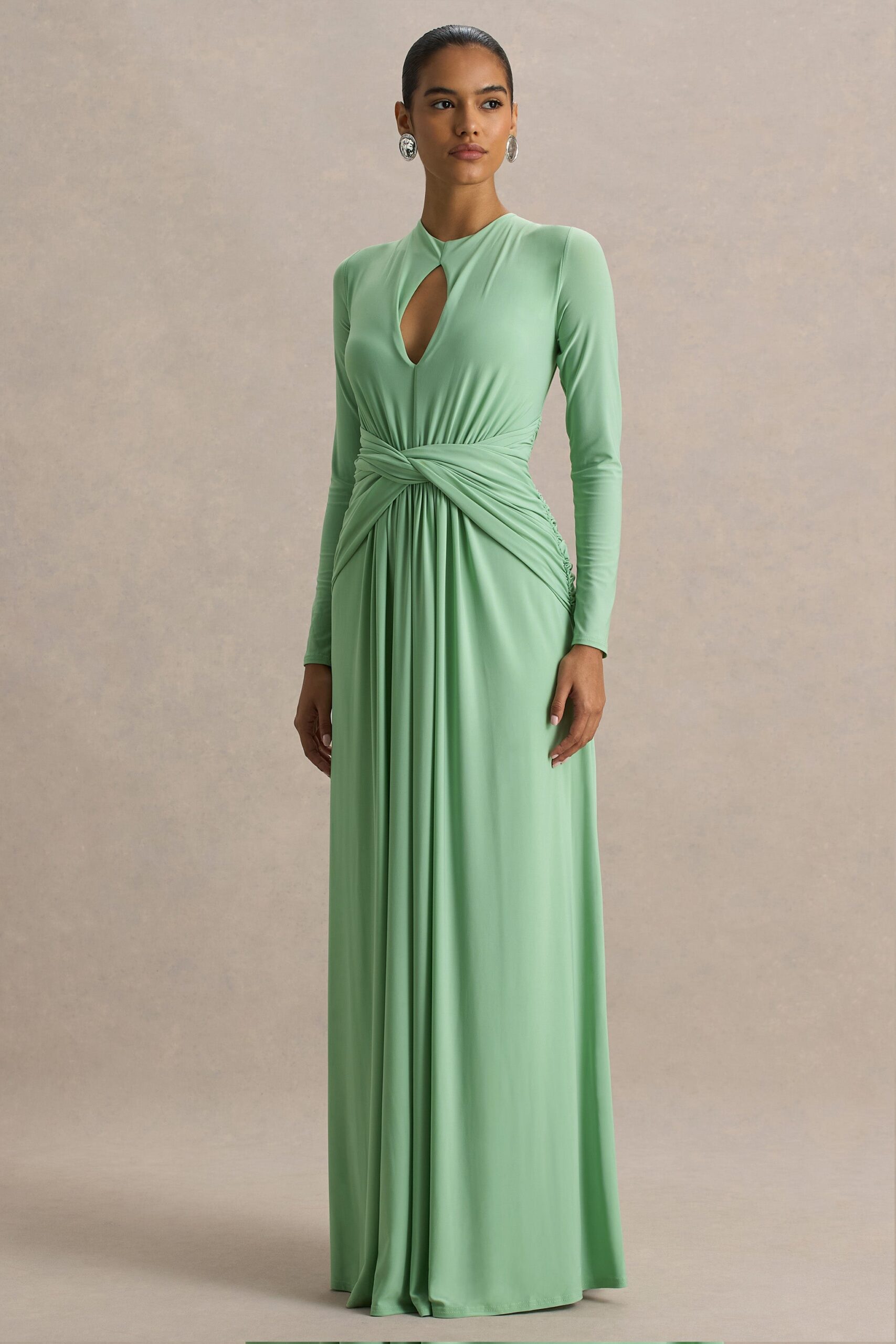 MNCLL131026150712027_3 Club L London With Me | Green High-Neck Maxi Dress With Ruched Detailing - Image 3