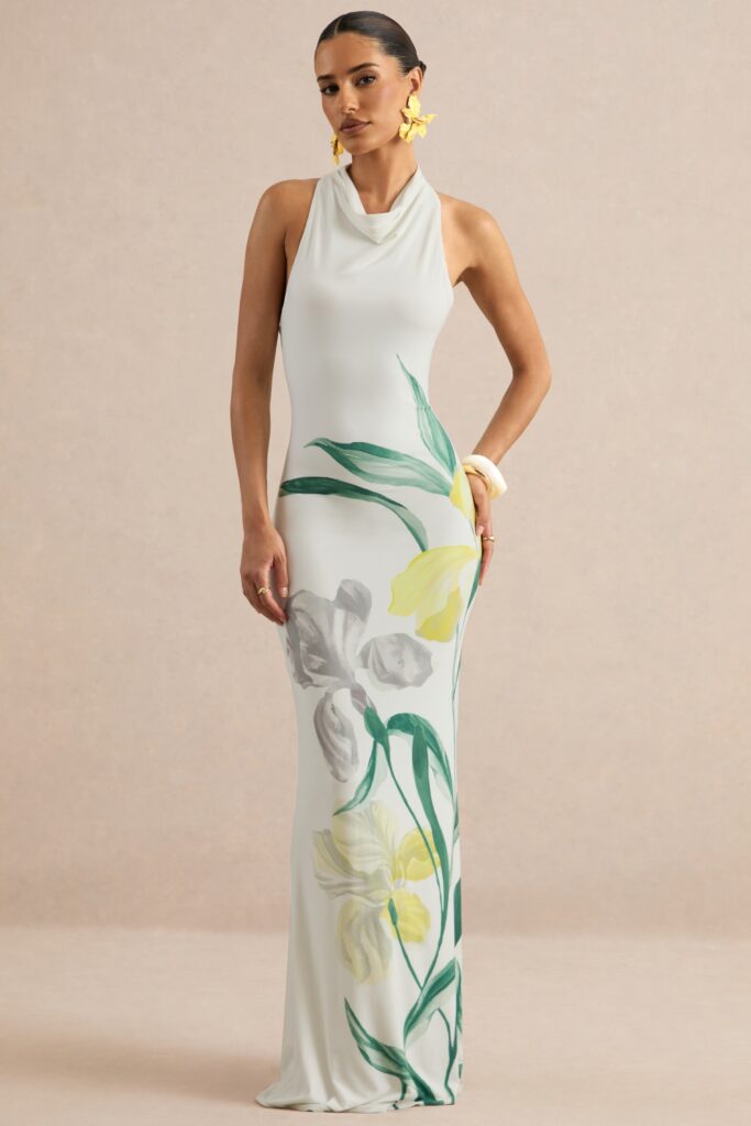Club L London Wilber | Lemon Floral Print High-Neck Maxi Dress - Image 1