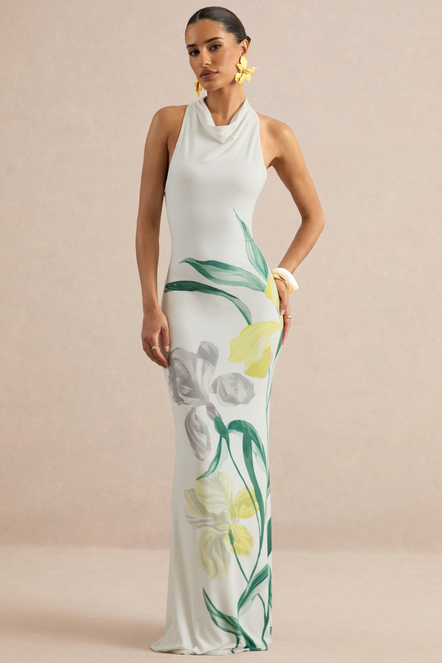 Club L London Wilber | Lemon Floral Print High-Neck Maxi Dress - Image 1